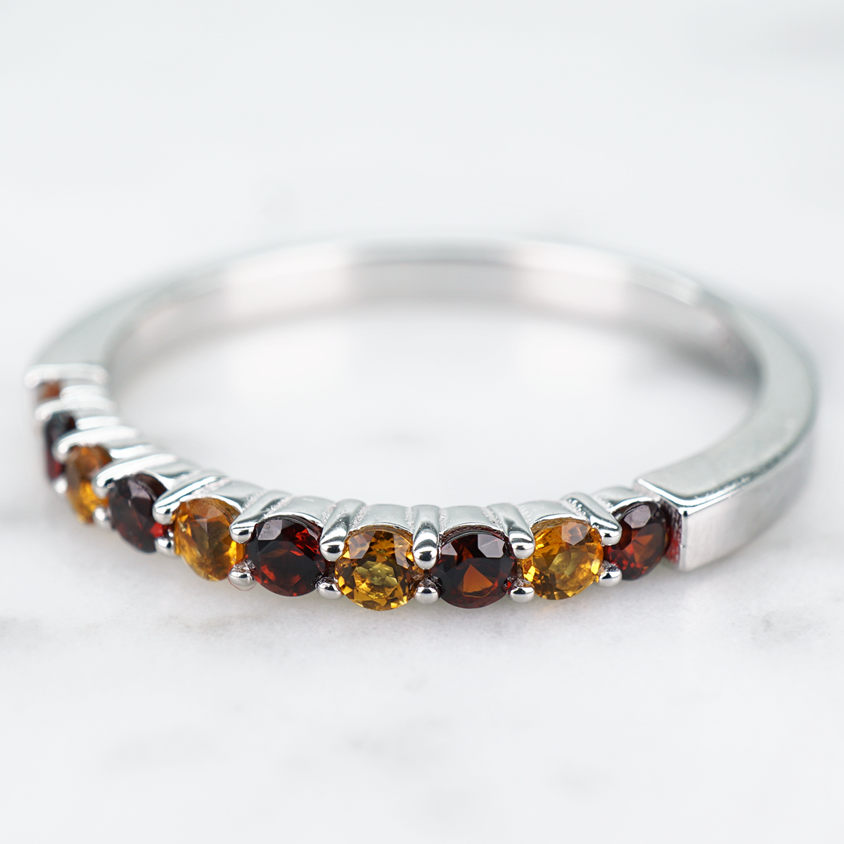 Classic Ardha Garnet Band with Citrine in 14k White Gold