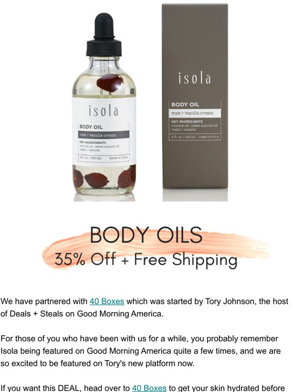Body Oils 35% Off + Free Shipping