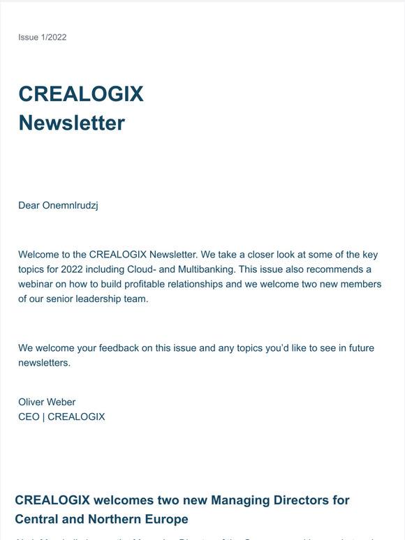  CREALOGIX Newsletter | CREALOGIX welcomes new Managing Directors, Forresters latest Now Tech report and more