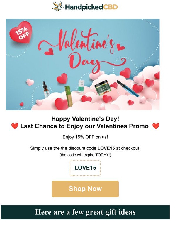 LAST CHANCE: 15% off for Valentine's Day 