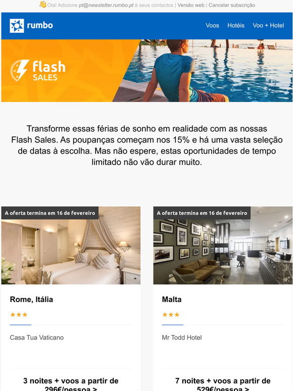 Aproveite a partir de apenas 169 com as nossas Flash Sales