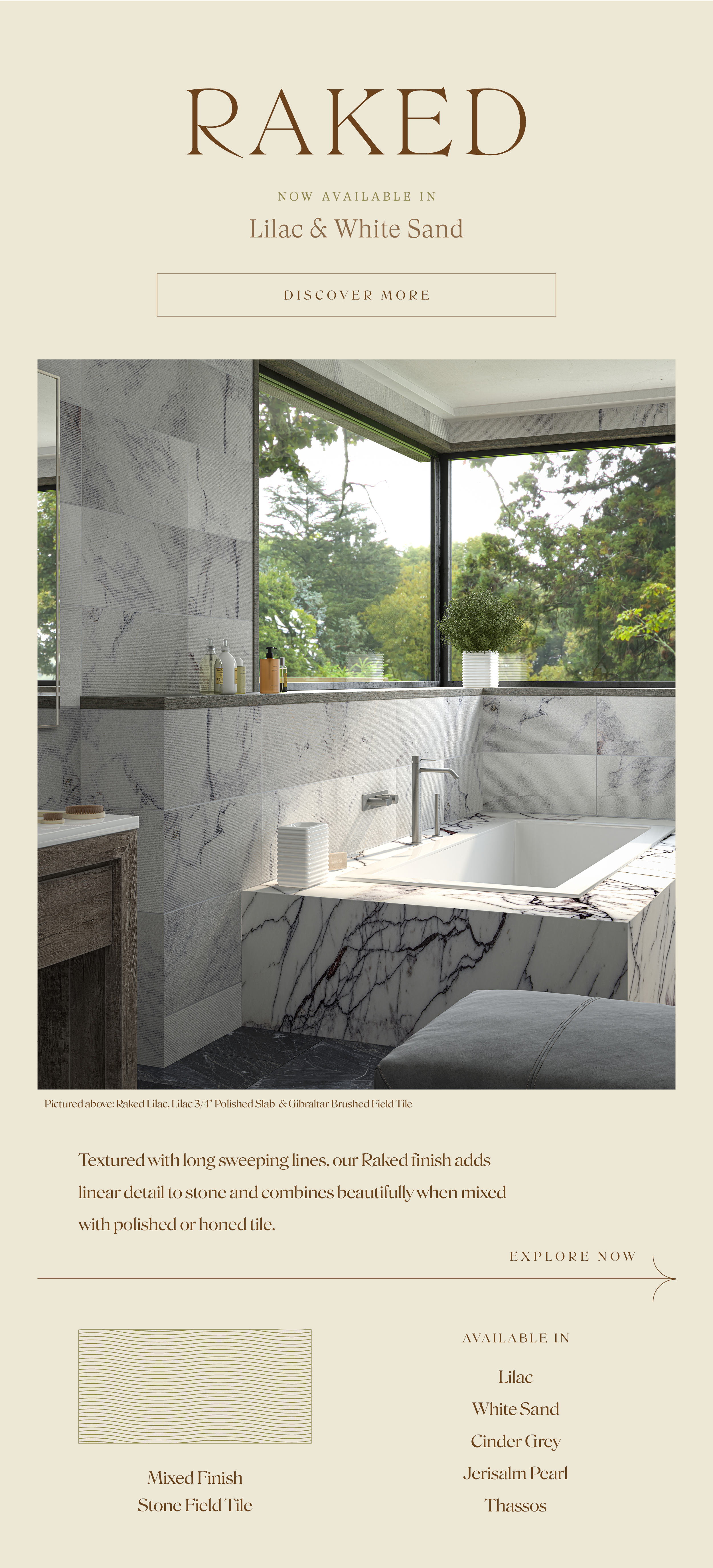 Artistic Tile Explore Raked Lilac & White Sand Milled