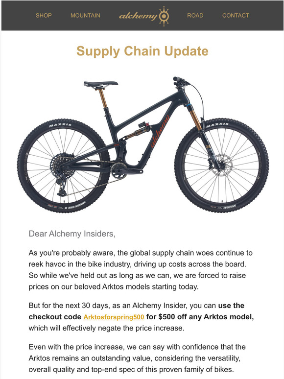 Alchemy discount bicycles price