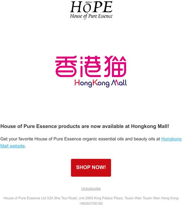 HoPE Products Are Now Available at Hongkong Mall!