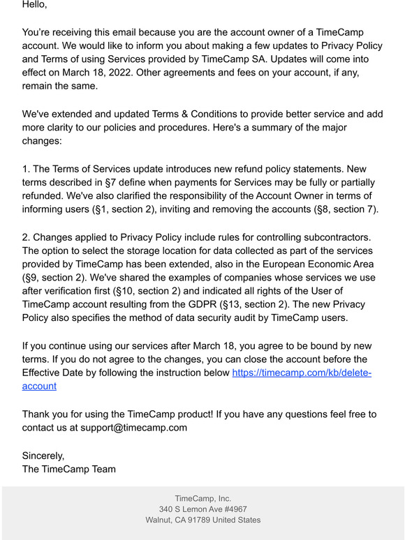 Privacy Policy and Terms of Using Services Update