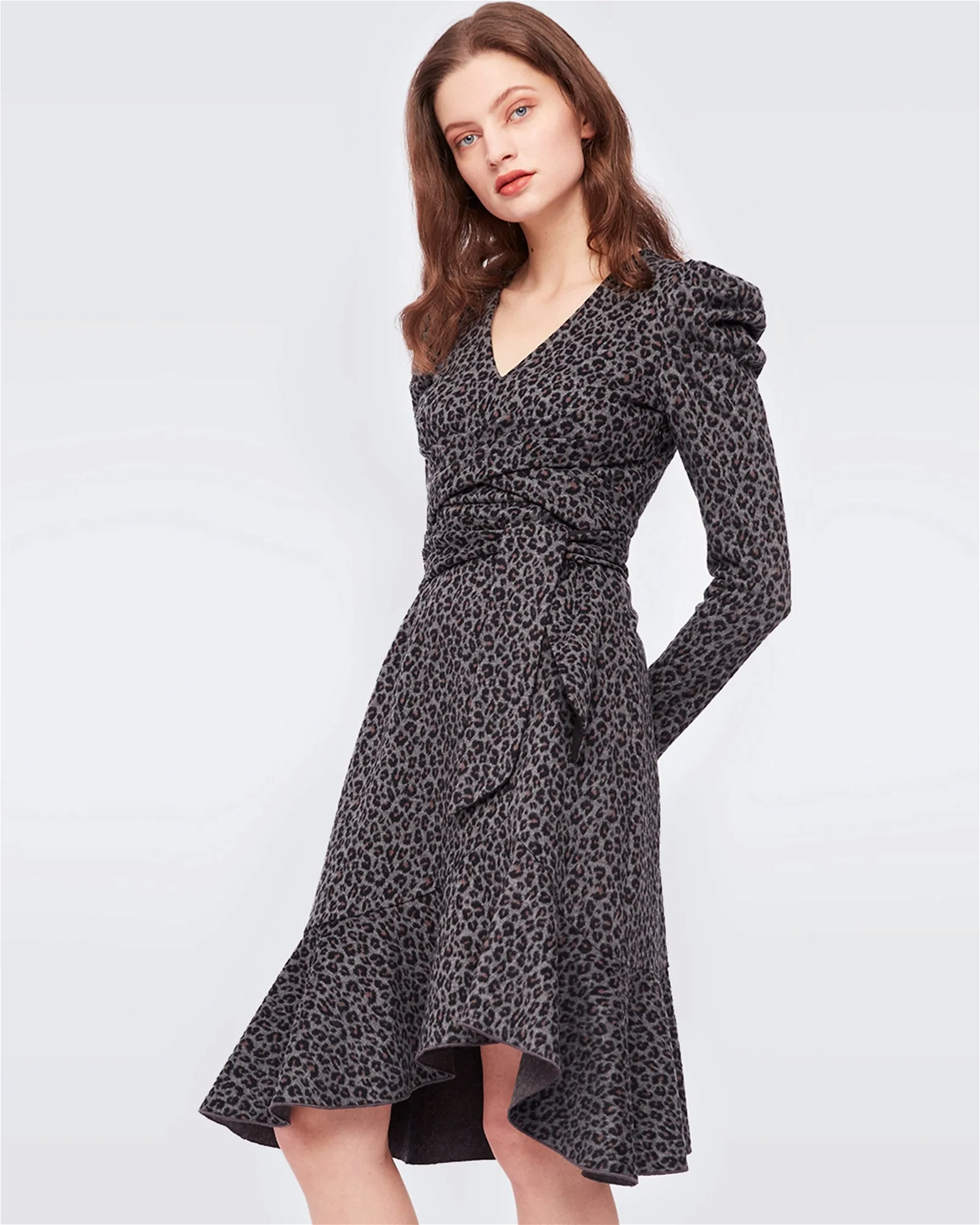 Image of Sienna Asymmetrical Wrap Dress in Wool Jersey