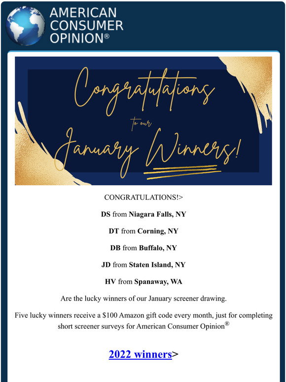American Consumer Opinion: Congratulations to our January Screener ...