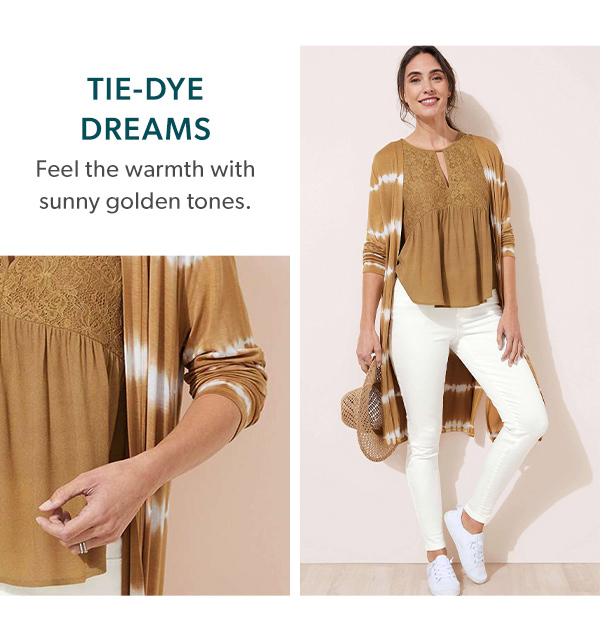 Tie-dye dreams. Feel the warmth with sunny golden tones.