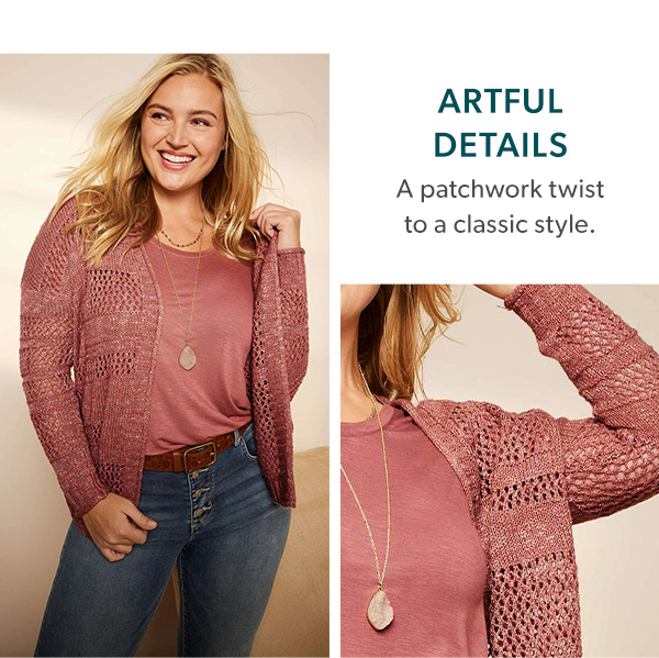 Artful details. A patchwork twist to a classic style.