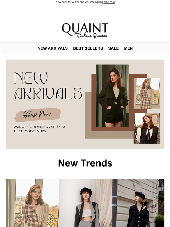 New spring styles Up to 60% OFF 25% off order  over $500  CODEVD25