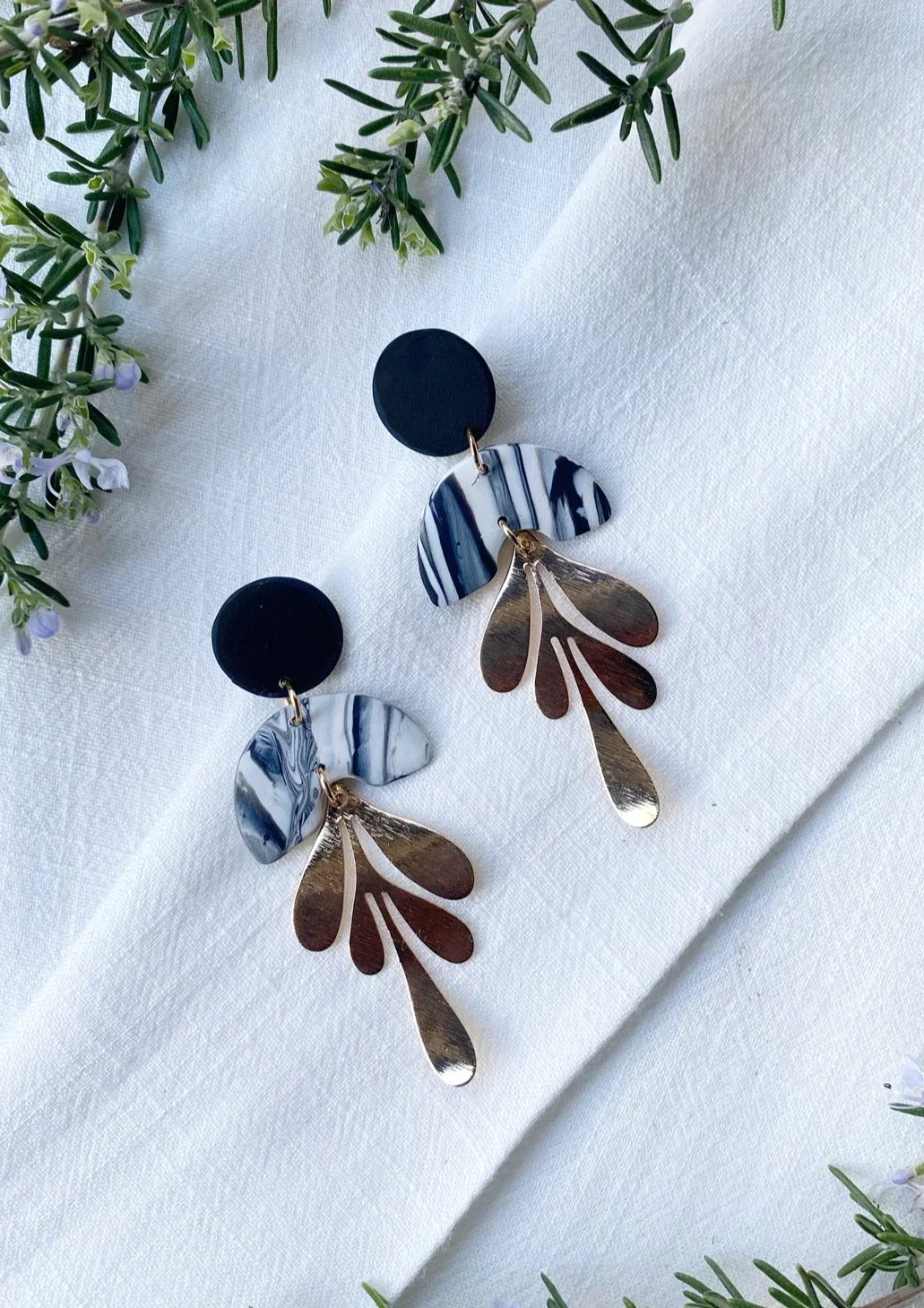 Gold Arch and Leaf Earrings