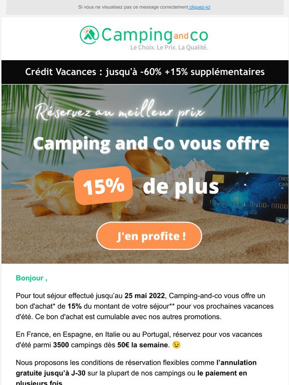 Vacances en camping  : 15% supplmentaires sur vos vacances en t