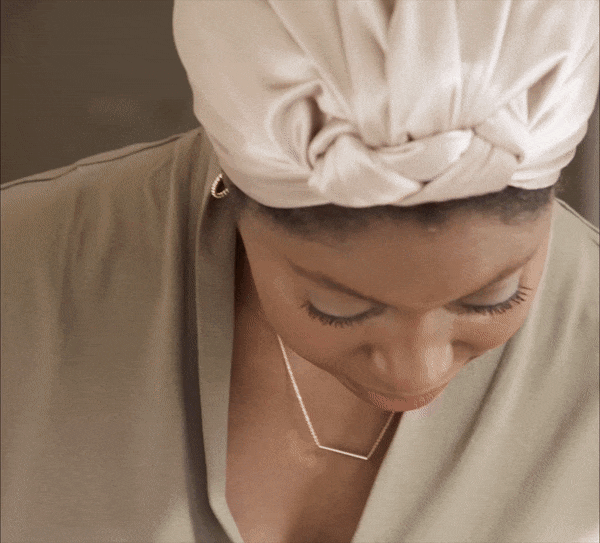 NEW! Pink and Cream women& Best satin lined turban for curly hair. Features a satin lining to protect hair from frizz and moisture loss  Selam Front Knot Tam Wrap Selam Front Knot Tam Wrap