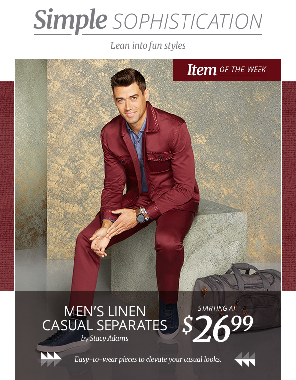 K&G Fashion Super Store: Get your fit! $26.99+ Mens Stacy Adams Linen  Casual Separates