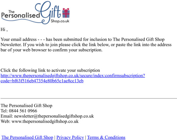 The Personalised Gift Shop - Please confirm your subscription