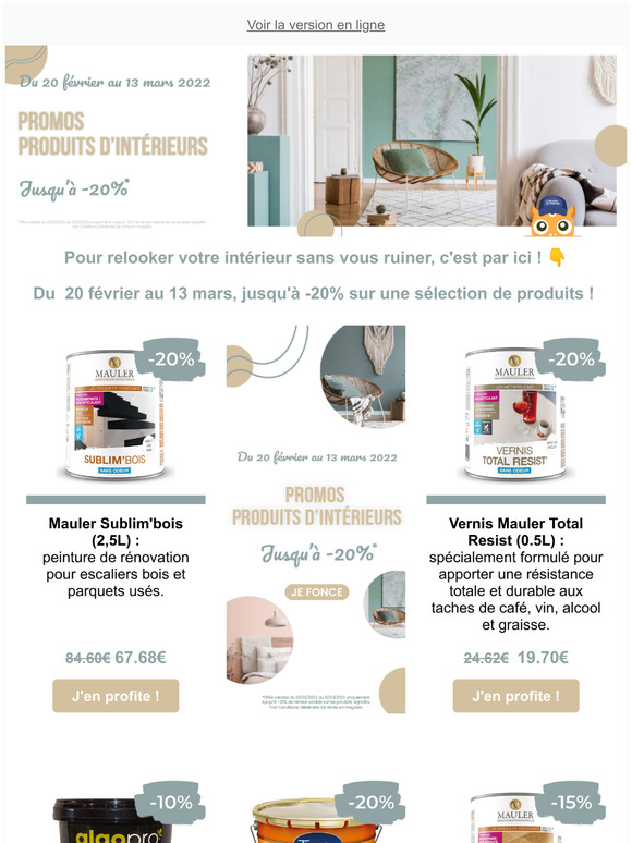 Promo sur nos produits d'intrieurs : jusqu' -20% !