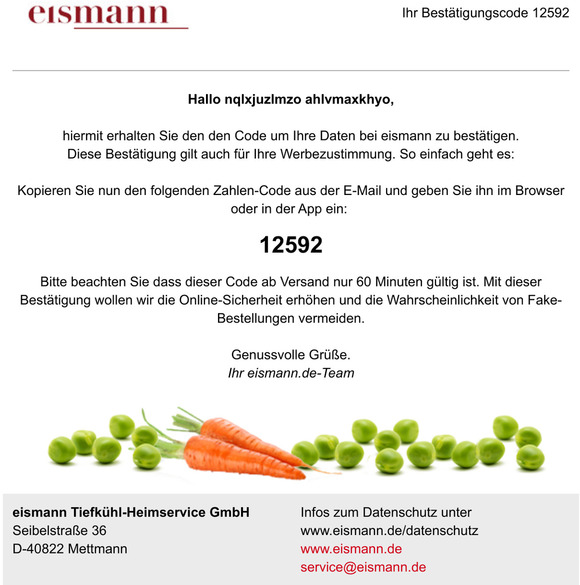 Bitte besttigen Sie jetzt Ihre Daten bei eismann - Ihr Code 12592