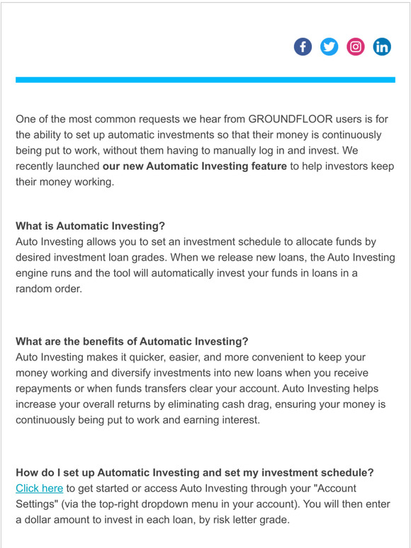 GROUNDFLOOR Finance Automatic Investing Makes Diversification Simple