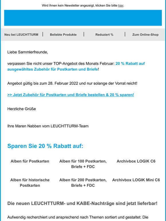 Liebe Sammlerfreunde, jetzt 20 % auf Zubehr fr Postkarten sparen!