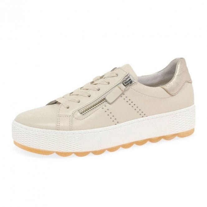 Quench Lace Up Leather Wide Fit Sneakers in Ivory