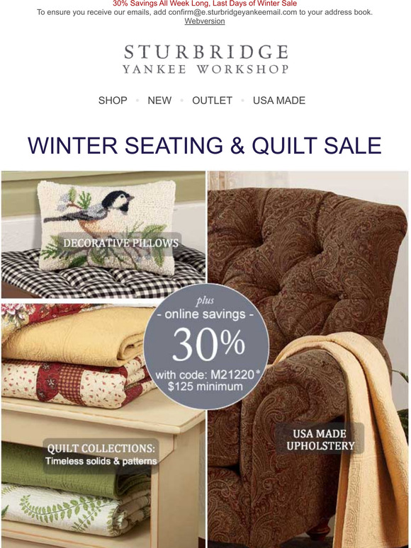 Sturbridge Yankee 40 Off Site Wide plus Hundreds of