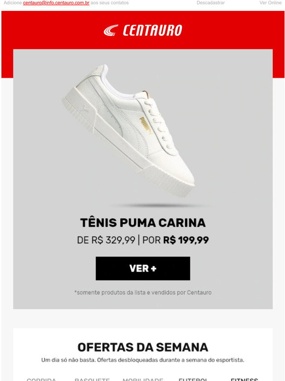 Centauro: R$ 130 OFF em Tnis Puma Carina! | Milled
