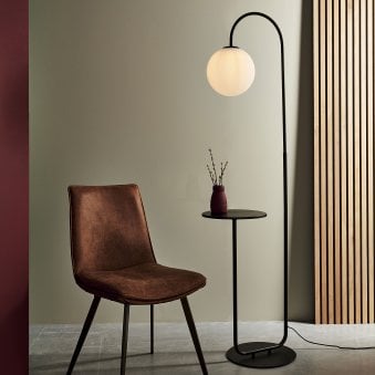Bryanston Floor Lamp with Table in Satin Black