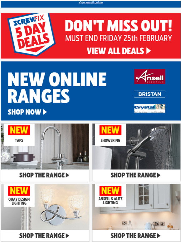 Screwfix: NEW Ranges in Lighting, Showering & more | Milled