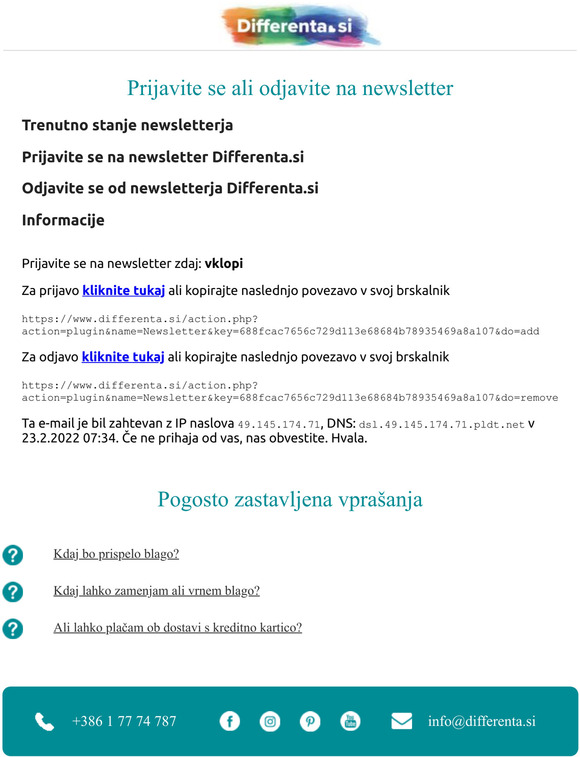 Prijavite se ali odjavite na newsletter
