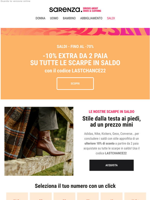 sarenza.it: Ultima chiamata: fino al 70% di sconto e un 10% di sconto extra  per concludere il periodo dei saldi con stile! | Milled