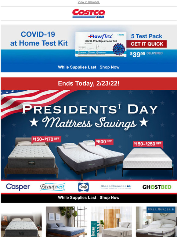 Costco Presidents' Day Mattress Savings and Tech Days END TONIGHT