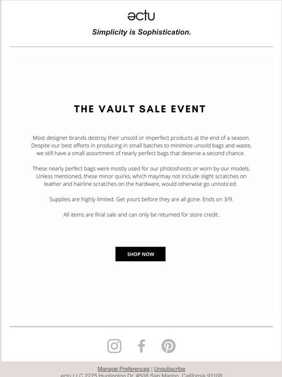 THE VAULT SALE IS HERE!