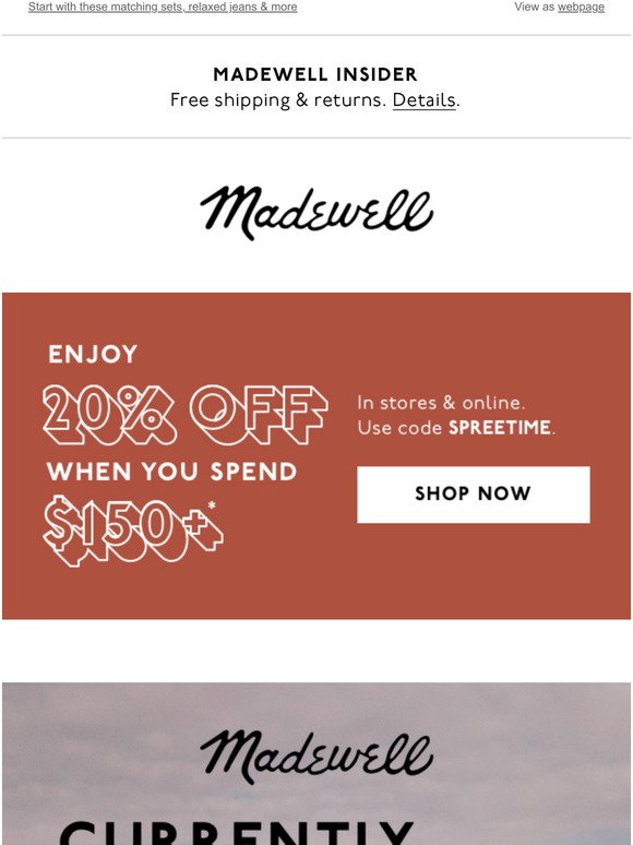 Madewell Take 20 off when you spend 150+ Milled