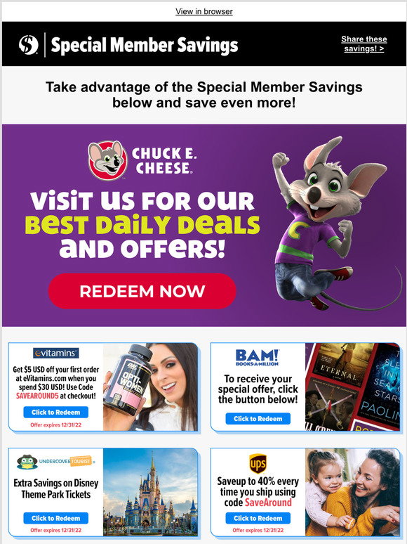 SaveAround: Chuck E. Cheese Savings & More | Milled