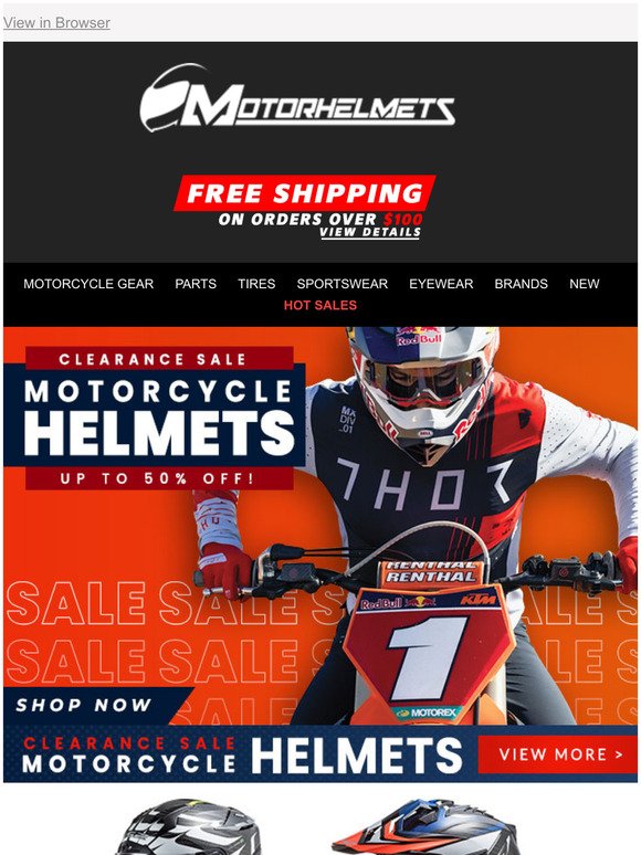Motorcycle Helmets Clearance Sale, Up to 50% Off!