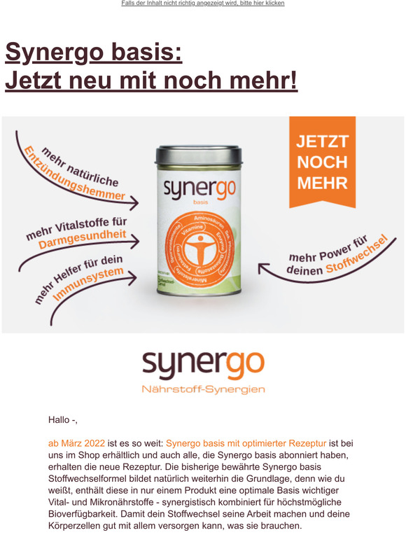 Optimierte Rezeptur: Synergo basis mit verstrktem Wirkungsspektrum