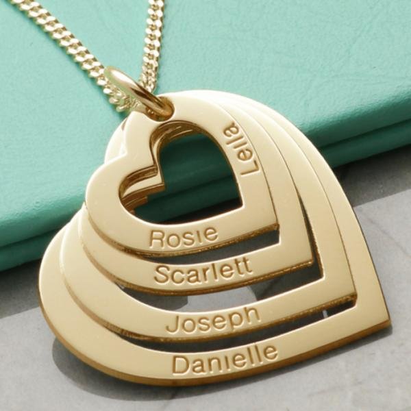 Four Heart Personalised Family Necklace (Gold or Silver)
