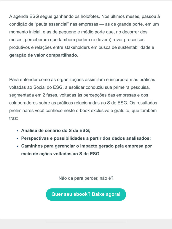 [E-book] Pesquisa ESG: viso das empresas e colaboradores sobre aes voltadas ao S