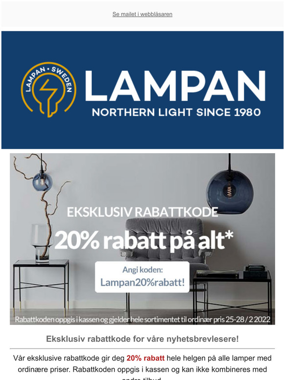 Eksklusiv rabattkodegiver dig 20% rabatt
