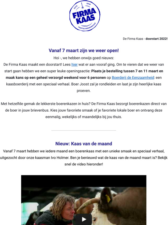 De Firma Kaas maakt doorstart: vanaf 7 maart!