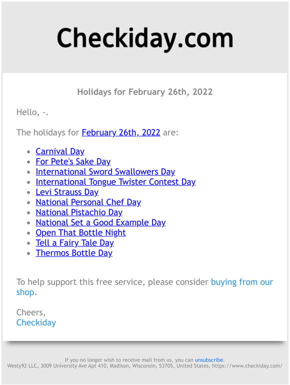Checkiday: Holidays for February 26th, 2022! | Milled
