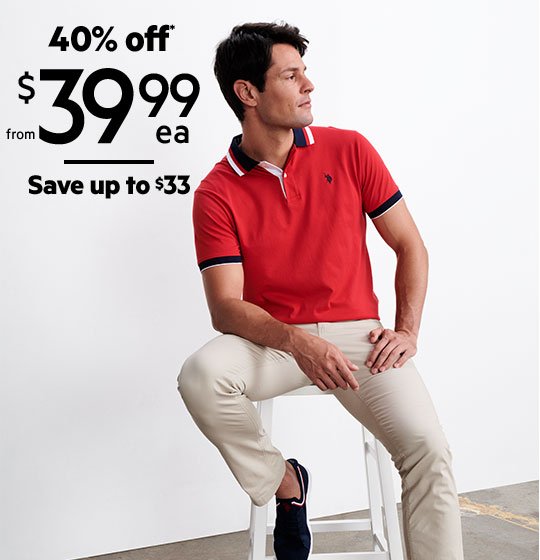 US Polo Assn Tri Colour Collar Polo with embroidered logo or 5 Pocket Cotton Twill Pant 