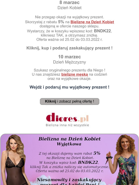 Rabat dla kadej kobiety od diores.pl