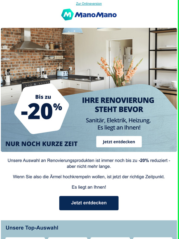 Nur noch kurze Zeit bis zu 20% Rabatt, um Ihr Zuhause zu renovieren!