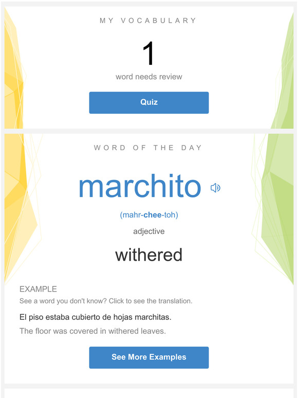 Encontrada Learn "marchito" and Refresh Your Memory SpanishDict Daily