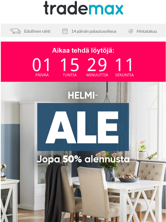 Pian ohi! HELMIALE, jossa alennukset jopa 50% pttyy 