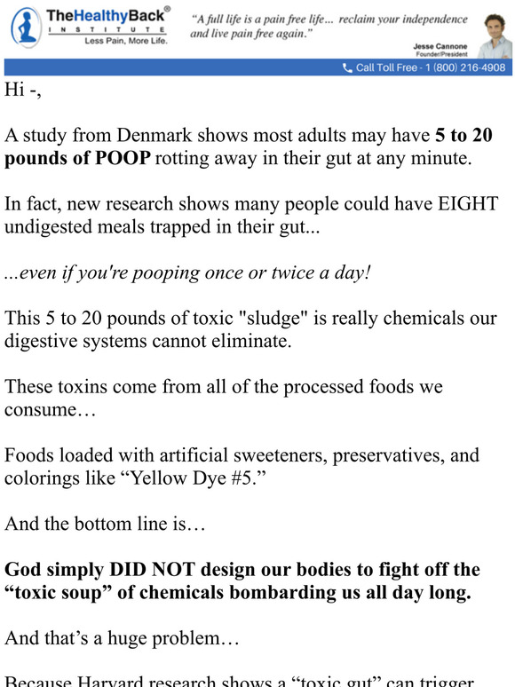 Healthy Back Institute: 5-20lbs of toxic poop trapped in your gut | Milled