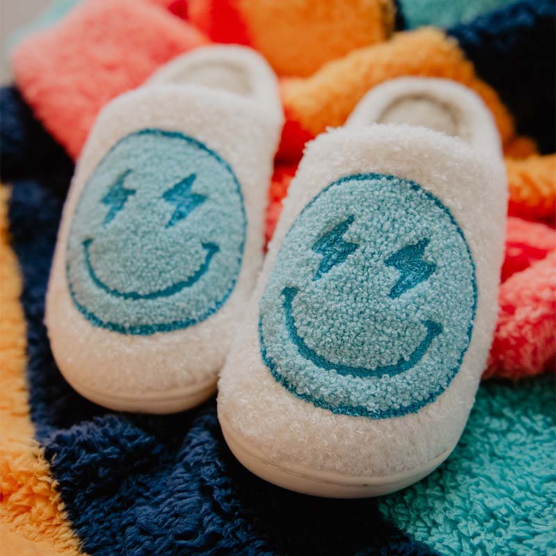Image of Turquoise and White Lightning Happy Slippers