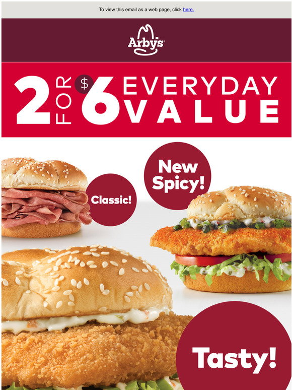 Arbys Double Up Wnew 2 For 6 Everyday Value Options Milled 