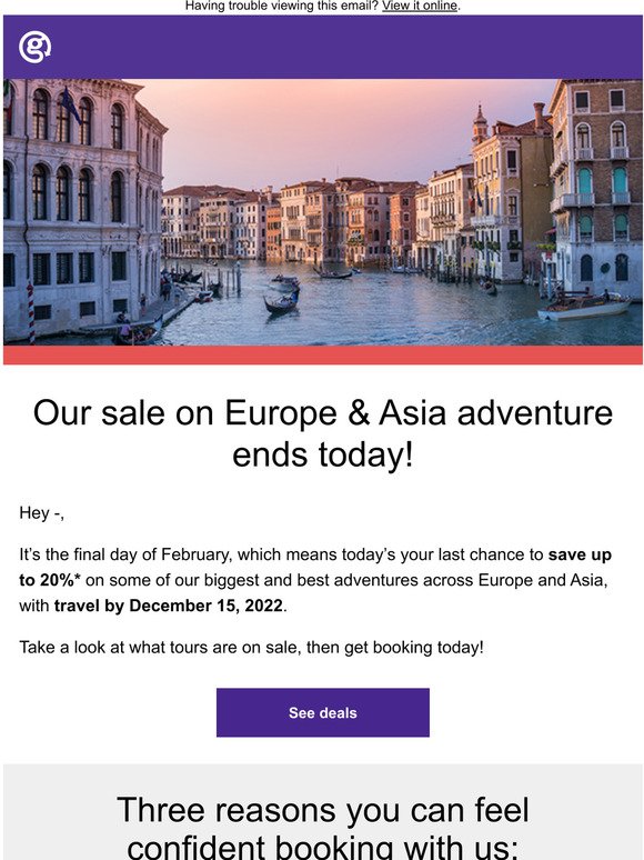 Last day to save BIG on Europe & Asia tours!